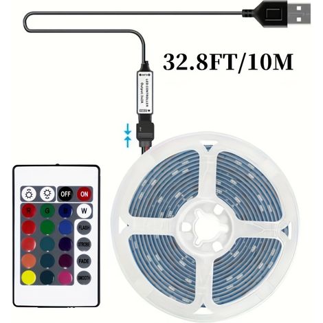 Bande LED avec télécommande 24 touches - Alimentation USB, couleurs changeantes et synchronisation musicale, idéale pour la décoration. Kit infrarouge 24 touches. (1/5)
