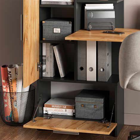 Scrivania con ripiani Tomy, Antracite/Rovere dorato, 150 x 59 cm Set di 5, Vicco