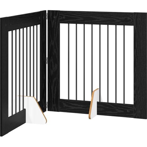 Foldable Dog Gate with Stands 2 pcs Black Oak 160.5 cm vidaXL