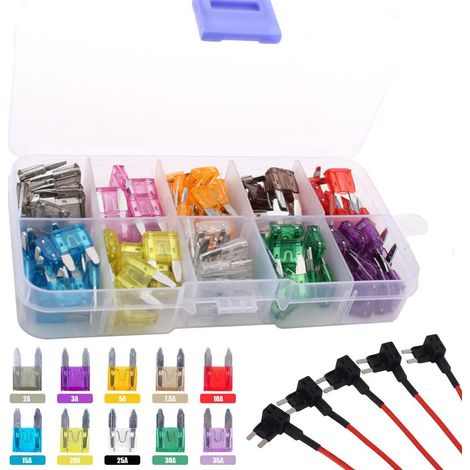125 Assorted Car Mini Blade Fuses 12 V-24 V Mechanical Fuse (2A/3A/5A/7.5A/10A/15A/20A/25A/30A/35A) Fuses for Auto Truck/RV/Truck/Motorcycle+5pcs 12V Fuse Holder (1/5)