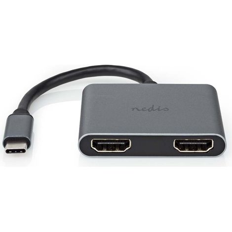 Nedis USB Multi-Port-Adapter / 2-in-1 / USB 3.2 Gen 1 / USB-C™ Stecker / 2x HDMI™ / 0.10 m / Rund / Vernickelt / PVC / Schwarz / Umschlag