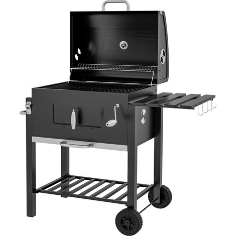 Noir, porte-serviettes. 2 grilles grill. 113 cm x 65 cm x 108 cm. , étagère. 1, Fumoir barbecue charbon bois BBQ. 1 (1/5)