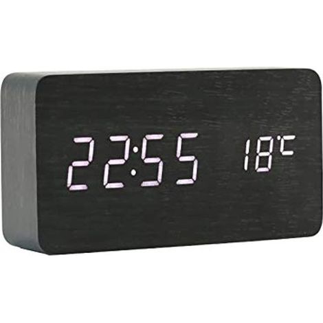 Numérique Bois Réveil LED USB Horloges Numériques Affichage Date Heure Semaine Humidité Température AC11 Noir Blanc (1/5)