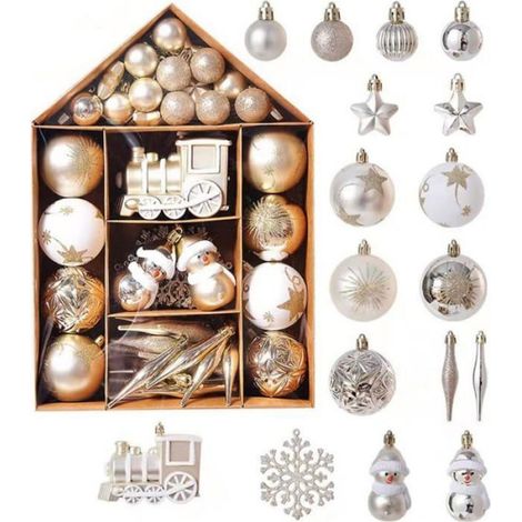 Lot de 70 décorations de Noël,boules incassables en plastique,suspension pour sapin,intérieur et extérieur,fêtes de fin d'année (1/5)