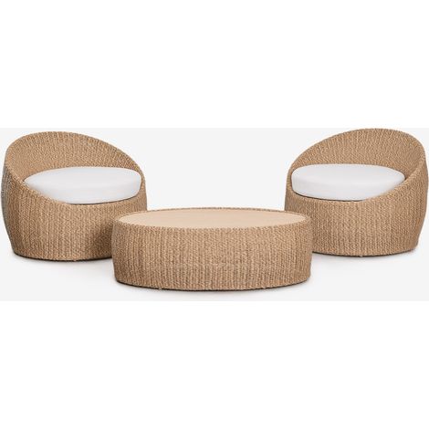 SKLUM Gartenset mit 2 Sesseln und Couchtisch aus Akazienholz und synthetischem Rattan Clarnyx Natürlich                                  
