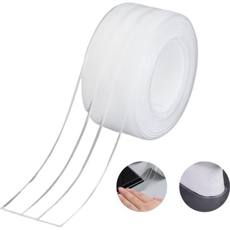 Bande d'Étanchéité,Salle de Bain Joint Double Pli Silicone Blan Ruban Baignoire Auto-Adhésif/Imperméable Mildiou Prévention Cafard pour Cuisine Évier 38mm x 3.2m - Transparent (1Pack) (1/5)