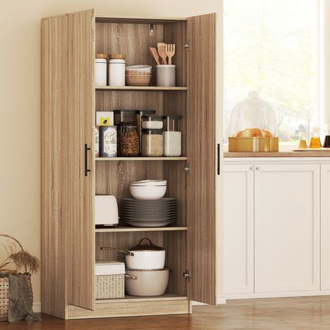Buffet de cuisine moderne avec 2 étagères réglables et portes à fermeture douce. 75 x 40 x 165 cm. Bois. (1/5)