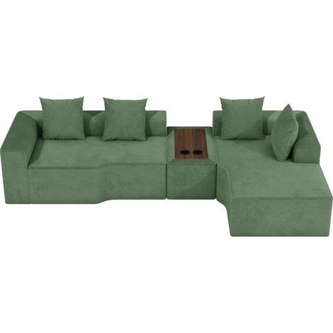 Divano modulare a 3 posti con angolo destro compresso,in velluto a coste verde,con tavolino multifunzionale integrato,divano moderno per soggiorno (1/5)