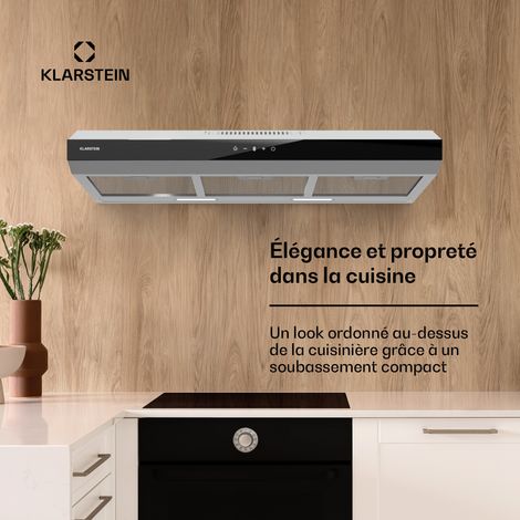 Klarstein Hotte Aspirante 90 cm Hotte Aspirante Silencieuse Hotte de Cuisine 90cm avec Lampes LED Débit d'Air Puissant de 175 m³/h Hotte avec Évacuation Filtre à Graisse en Aluminium Argent