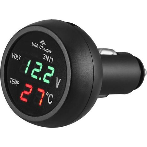Chargeur de voiture USB 3 en 1, voltmètre/chargeur/thermomètre étanche pour moto avec LED 12V-24V (1/5)