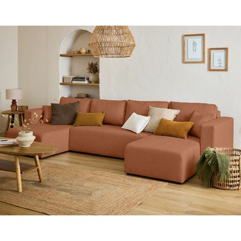 Topaze - wohnlandschaft - 7 sitzplätze - schlaffunktion und bettkasten - aus stoff - terrakotta