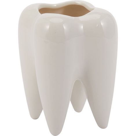 Pot De Fleur En Céramique Blanche Forme Dent Plante Moderne Modèle Dents Mini Bureau Cadeau Créatif(Sans Plantes) (1/4)