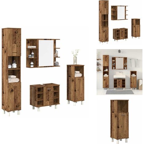 Ensemble de meubles salle de bain 4 pcs bois d'ingénierie - Ensemble De Meubles De Salle De Bain - Ensembles De Meubles De Salle De Bain - Armoire De Salle De Bain - Armoire De Rangement De Salle De B (1/5)