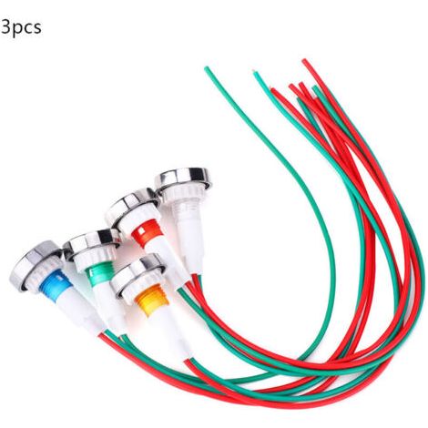 Voyant de signalisation LED 12V DC, 10mm avec câble - Lot de 15 pièces (1/5)