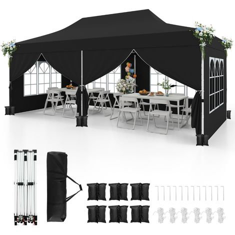 Gazebo pop-up con 6 pareti laterali e ingressi con cerniera, Gazebo istantaneo portatile per festa e picnic 3 x 6 m Nero (1/3)