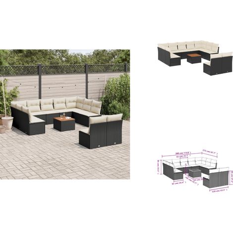 12-tlg. Garten-Sofagarnitur mit Kissen Schwarz Poly Rattan - Gartenmöbel - Outdoor Möbel - Rattan Gartenmöbel - Lounge Set - Esstisch (1/3)