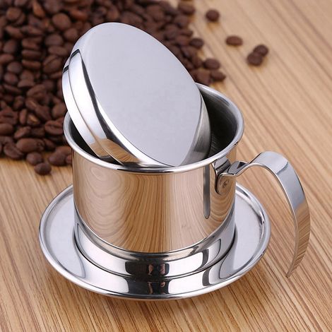 Tasse en acier inoxydable, cafetière vietnamienne à filtre Phin, infuseur argenté (1/5)