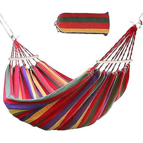 Filiyano-Hamac double 260x150cm, balançoire de jardin portable en toile rayée (1/3)