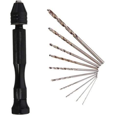 10 pièces Perceuse à Main Noire Professionnelle avec Forets Hélicoïdaux Mini Outil Rotatif pour Bijoux (1/5)