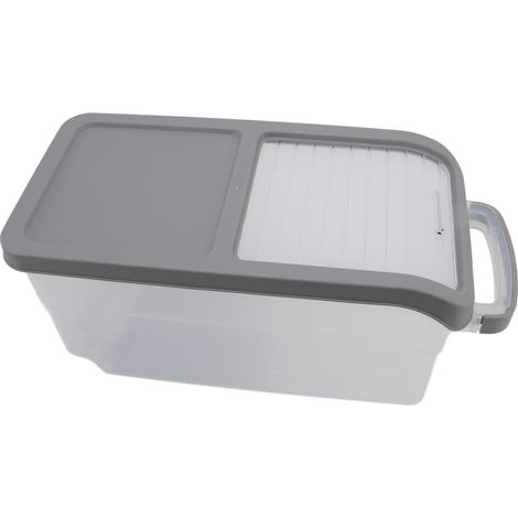 Boîte de rangement transparente pour riz de 20 kg, récipient à riz, boîte de rangement pour farine, seau à riz hermétique étanche aux insectes et à l'humidité, gris (1/5)