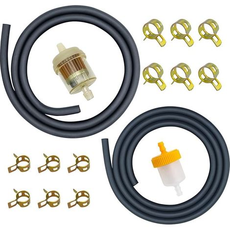 Kit Durite Essence 3/16" & 1/4" (5mm & 6mm) + Filtre + 12 Colliers, 1m+1m Tuyaux Carburant pour Tondeuses Mini Motos Kart ATV 196cc 212cc (1/5)