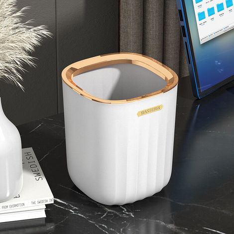 Poubde bureau mini sans couvercle, adaptée au salon, bureau, salle d'étude avec 100 sacs poubelles. or blanc (1/5)