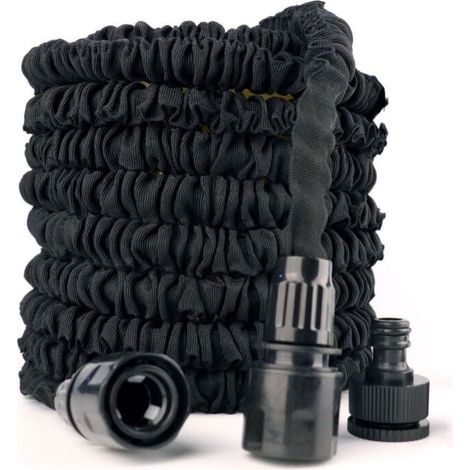 Tuyau d'arrosage extensible de 7,5m/25 ft, tuyau d'arrosage extensible flexible pour maison, pelouse, voiture avec buse de pulvérisation professionnelle 8 fonctions (7,5 m/25 ft, noir) (1/3)