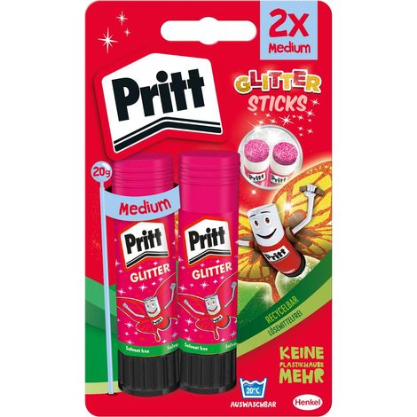 Bâton de colle, 2 bâtons de colle à paillettes roses de 20 g, sans solvant, adapté aux enfants pour l'art et le bricolage, pour l'école et le bureau (1/4)