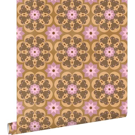 papier peint carreaux de ciment marron et violet - ESTAhome (1/5)