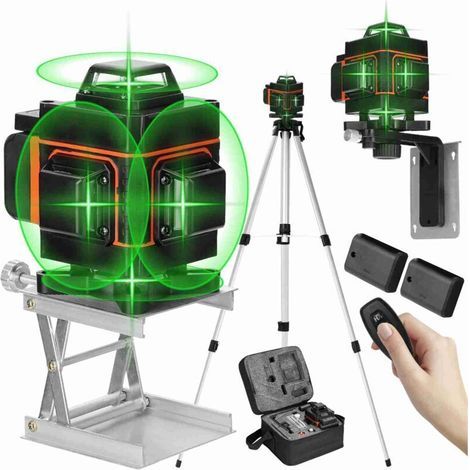 Niveau Laser, 4D 16 Lignes Niveau Laser Vertical Horizontal Autonivelant avec 2 Batteries rechargeables 3000 mAh (avec 1.2M trepied) (1/4)
