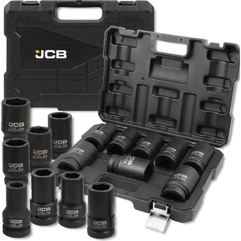 Set di 8 bussole a impatto profonde JCB da 1" in acciaio Cr-Mo a 6 punte (1/5)
