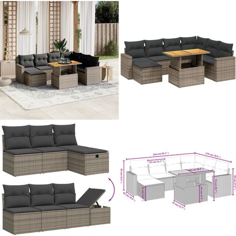 8-tlg. Garten-Sofagarnitur mit Kissen Grau Poly Rattan - Gartenmöbel Set - PE-Rattan Möbel - Outdoor Lounge - Garten Sofa - Gartenecke - Home & Living (1/5)
