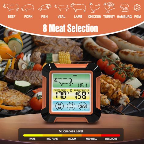 Termometro digitale per carne con sonda lunga, display LCD migliorato per grill, comandi touch, avviso retroilluminato, timer per la cottura in forno per barbecue, grado di protezione IPX7. (1/5)