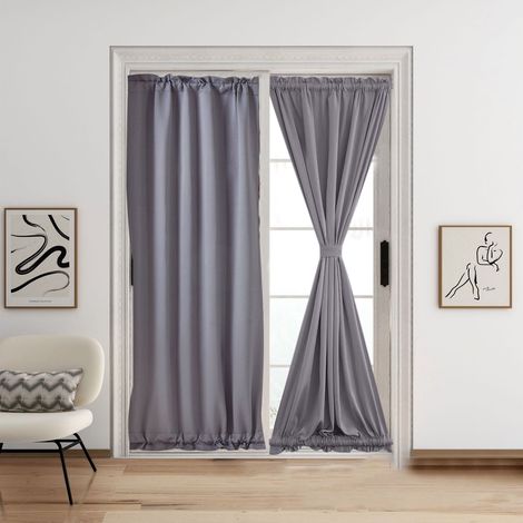 Rideau Fenêtre Porte Française - Poche Pour Tringle - 102 x 64 cm - Gris Foncé - Polyester - 1 Pièce (1/5)