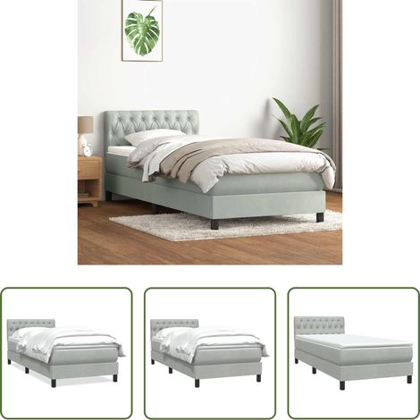 vidaXL Samt - Boxspringbett mit Matratze Hellgrau 80x210 cm Samt (1/5)