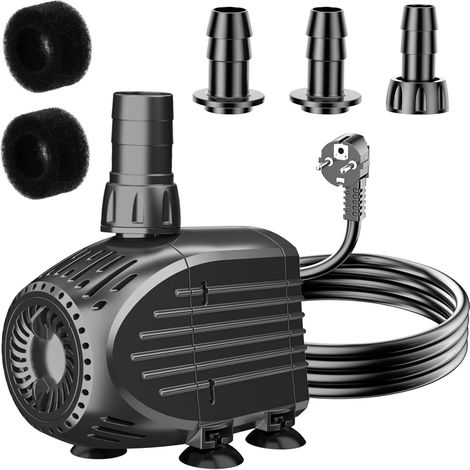 Bomba para acuario Biling de 20 W y 750 l/h: ultrasilenciosa, con filtro de protección contra funcionamiento en seco y 3 adaptadores. Mini fuente compacta para estanques, acuarios y fuentes de agua.