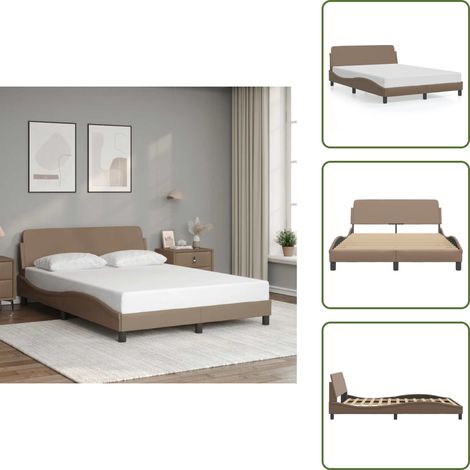 The Living Store Cadre de lit sans matelas cappuccino 120x200 cm similicuir - Cadre De Lit - Lit Double - Lit Capitonné - Tête De Lit - Similicuir (1/5)