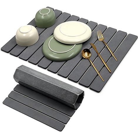 Abtropfmatte für Geschirr – Küchenmatte – Trockenarbeiten – Schnell absorbierend – 60 x 40 cm – Dunkelgrau (1/5)