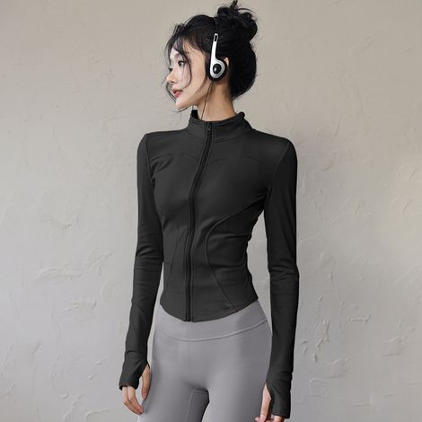 Veste de Sport Respirante Haut de Yoga Manches Longues Zip Femme Séchage Rapide Course Fitness (1/4)