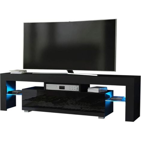 Meuble TV SPIDER A LED en MAT Noir avec porte Noir Laqué 160 cm (1/3)