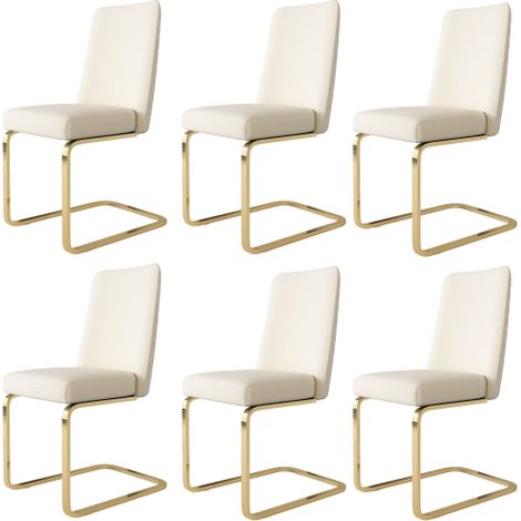 Lot de 6 chaises de salle à manger, velours, luxueuses, pour salon/chambre, fauteuils lounge, dossier design diamant, pieds métal doré, beige (1/5)