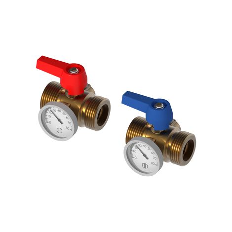 Roth Kugelhahnset 1" vernickelt mit Thermometer (1/2)