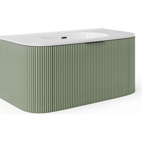 Mobile per bagno sospeso con scanalature e lavabo da incasso Verde opaco 100 cm - LOMERI (1/5)