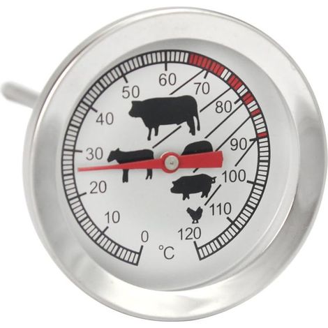 Thermomètre à rôtir en acier inoxydable - thermomètre à viande analogique jusqu'à 120 ° C - thermomètre pour barbecue - aiguille à viande (1/3)