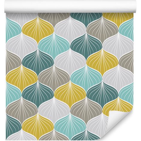 Carta da parati con motivo geometrico colorato per soggiorno e camera da letto, 50x1000 cm (1/5)