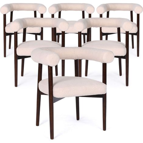 Lot de 6 chaises style scandinave chic Bringo Bois foncé et Tissu bouclette Beige (1/5)