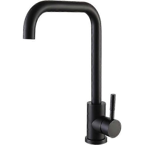 Robinet de cuisine monocommande en acier inoxydable, finition noir mat, diamètre 7 pouces, bec haut et eau chaude (1/4)