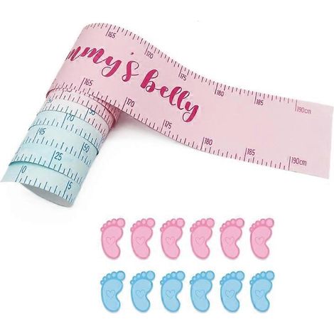 Ruban à mesurer le ventre de maman et 12 autocollants d'empreintes de pieds pour un jeu de baby shower (1/5)