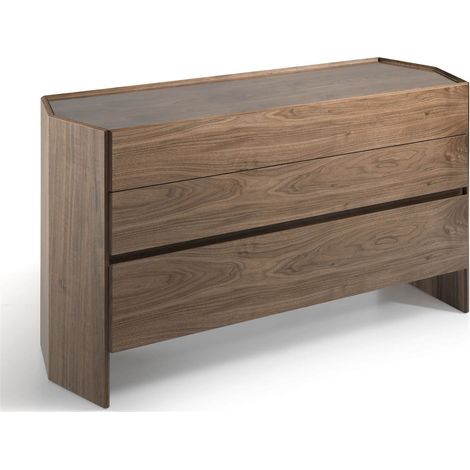 Commode hexagonale bois 3 tiroirs en façade plateau verre trempé - Noyer (1/5)
