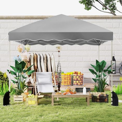 Tonnelle Pliante 3 x 3 M Abri Extérieur Portable et Pliable avec Sac à Roulettes 8 Piquets 4 Ancrages 4 Cordes Coupe-vent Gris (1/3)